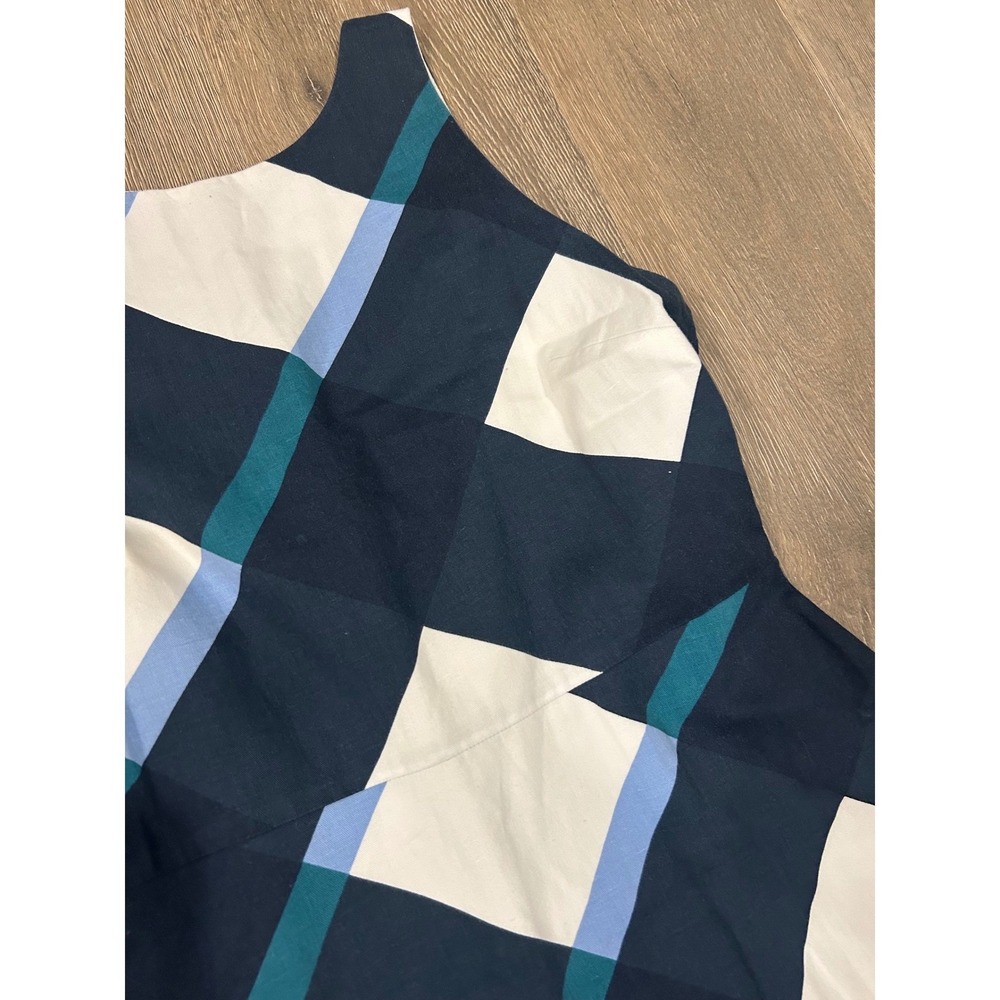 Ann Taylor Factory Navy Blue Plaid Fit and Flare Sleeveless Dress Size 8 - Picture 4 of 10